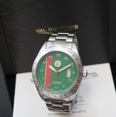 VAL DU TEMPS Herrenarmbanduhr Palm Beach, Automatik, Schweiz um 2020, beids. vergl. Edelstahlgeh. inkl. Gliederband m. Faltschl., Boden und Krone ...