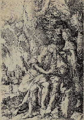 Heinrich Aldegrever, 1502 Paderborn- um 1555 Soest, Lot und seine Töchter, Blatt 4 von 4 der Folge, "Geschichte von Lot", Kupferstich auf ...