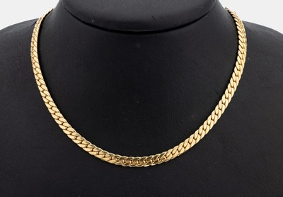 18 kt Gold Collier, GG 750/000, Flachpanzercollier, L. ca. 50 cm, Karabinerschließe, ca. 40.9 g