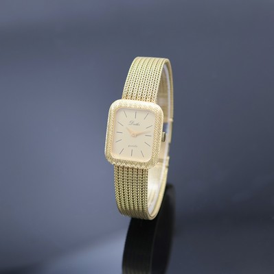 DIETLER Damenarmbanduhr in GG 750/000, Schweiz / Deutschland um 1990, massives, 2- teil. Geh. inkl. Milanaiseband, quarz, Boden aufgedr., gold. ...