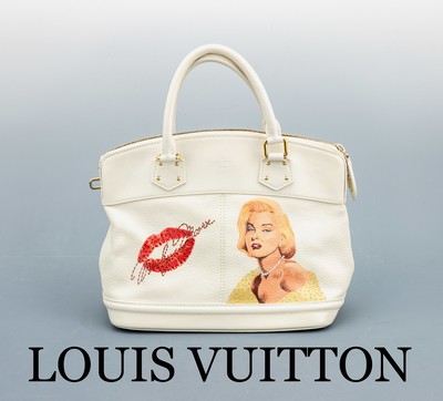 Louis Vuitton Handtasche, "Lockit", creme- farb. Leder, nachtr. bemalt, Marilyn Monroe, "Diamonds are a Girls best Friend", ...