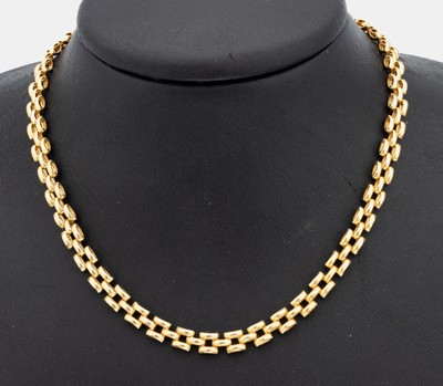 18 kt Gold Collier, GG 750/000, quadr. Elemente, L. ca. 44 cm, Karabinerschließe, ca.18.3 g