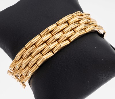 18 kt Gold Armband, RoseG 750/000 gepr., B.ca. 1.8 cm, L. ca. 19.3 cm, Kastenschloss mit Sicherheitsacht, ca. 33.4 g