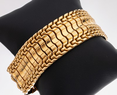 18 kt Gold Armband, GG 750/000, B. ca. 2.5 cm, L. ca. 19.2 cm, Kastenschloss mit Sicherheitsacht, ca. 41.2 g