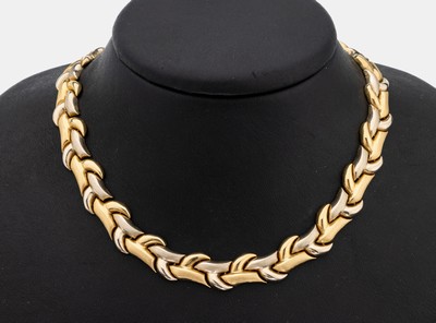 14 kt Gold Collier, GG/WG 585/000, part. sat., geschwungene Glieder, L. ca. 44 cm, gr. Federringschließe, ca. 35.2 g