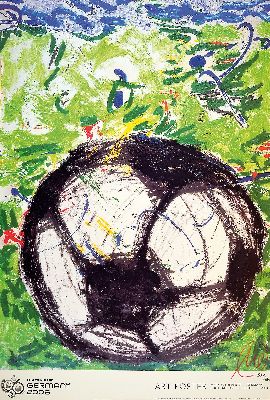 Markus Lüpertz, geb. 1941, Football on the field, Farboffset, Plakat zur FIFA WM 2006 in Deutschland, handsign., num. 394/800, ca. 96x66cm