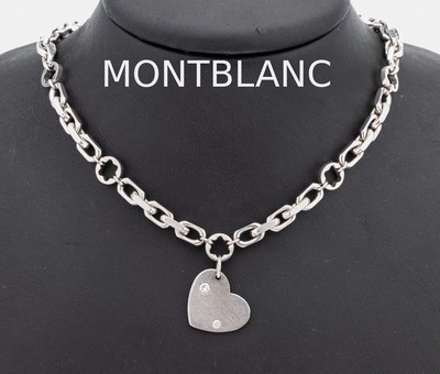 MONTBLANC Brillant-Collier, 925er Silber, bewegl. abgehängtes Herz, 2 Brillanten zus. ca. 0.12 ct Weiß/si-p, L. variabel ca. 43-46 cm, ...