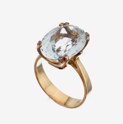 14 kt Gold Aquamarin-Ring, deutsch, 1950er Jahre, GG 585/000, ovalfacett. Aquamarin ca. 6.0 ct, RW 53, ca. 5.4 g, Meistermarke unged.