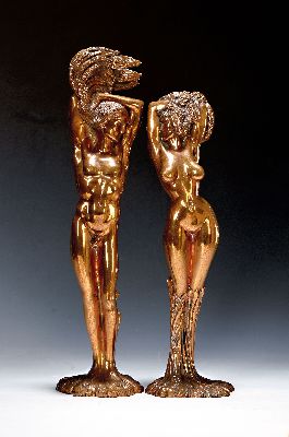Ernst Fuchs, 1930 - 2015 Wien, zwei Bronzefiguren, "Daphne und Apoll", signiert und datiert 1983, num. 257/1000, H. ca 36/ 42 cm, ohne ...