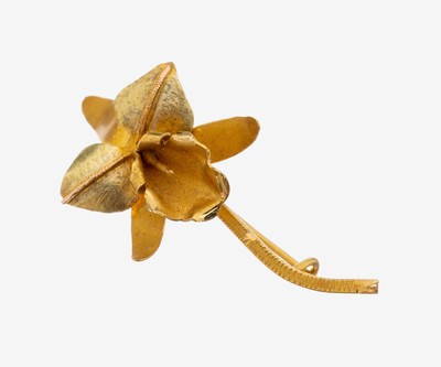 18 kt Gold Brosche "Orchidee", GG 750/000, Blüte sat., ca. 4 x 2 cm, ca. 2.9 g