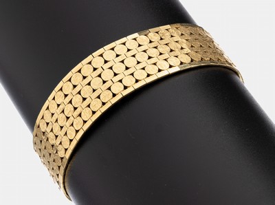14 kt Gold Armband, GG 585/000, part. sat.,B. ca. 1.7 cm, L. ca. 19 cm, Kastenschloss mit2 Sicherheitsachten, ca. 42.8 g
