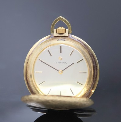 CERTINA Frackuhr in GG 585/000, Handaufzug, Schweiz um 1975, strukturiertes Geh., Boden aufgedr., silb. Zifferbl. m. aufgel. Indizes, 17 St. ...