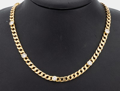 14 kt Gold Brillant-Collier, GG 585/000, 9 einzeln gefasste Brillanten zus. ca. 3.10 ctWeiß/p, L. ca. 58 cm, Kastenschloss mit 2 Sicherheitsachten, ...