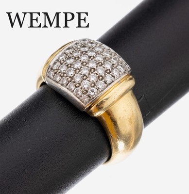18 kt Gold WEMPE Brillant-Ring, GG/WG 750/000, Ringkopf bes. mit 42 in WG gefassten Brillanten zus. ca. 0.54 ct Weiß/si, RW 54, ca. 11.8 g