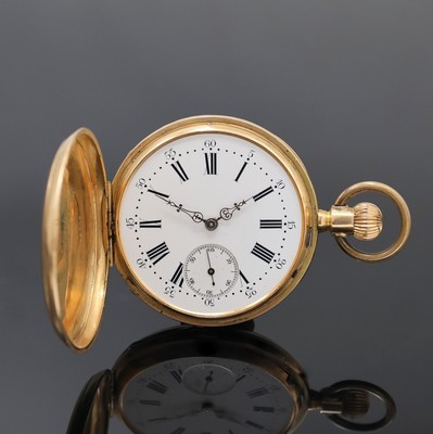 DROZ JEANNOT FILS BRENETS Savonette Herrentaschenuhr in RG 750/000, Schweiz um 1900, guill. 3-Deckel Goldgeh. dell., Sprungdeckel m. freiem ...