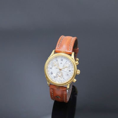 MAURICE LACROIX Les Classique vergoldeter Armbandchronograph Referenz 04663, Schweiz um 2000, quarz, Boden verschr., orig. Lederband m. Dornschl., ...