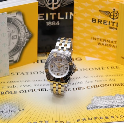BREITLING Cockpit Damenarmbanduhr Chronometer in Stahl/Gold Referenz B71356, Schweiz verk. lt. Pap. 08/2006, quarz, Boden verschr., orig. Pilotband ...