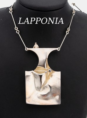 LAPPONIA Collier, 925er Silber, 1977, Modell Barbarella, Björn Weckström Design, abstraktes Mittelteil, L. ca. 77 cm, Hakenschließe, sign., mit ...