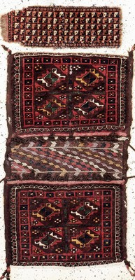 2 Lots, Doppelttasche, Turkmenistan, um 1900,Wolle auf Wolle, ca. 97 x 57 cm, Pfeiltaschenfront, 93 x 20 cm, EHZ: 3