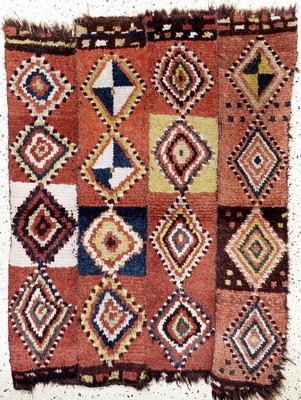 Schafteppich antik(4 Bahnig), Türkei, 19.Jhd, Wolle auf Wolle, ca. 129 x 100 cm, EHZ: 3
