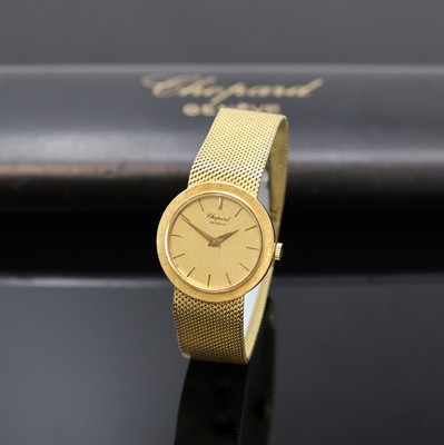CHOPARD Damenarmbanduhr in GG 750/000, Schweiz um 1970, Handaufzug, orig. Goldband, Boden aufgedr., goldfarb. Zifferbl. m. aufges. Std.-Ind., gold. ...