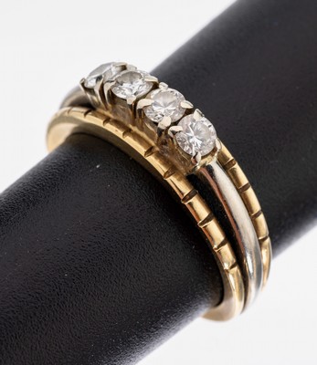 14 kt Gold Brillant-Ring, GG/WG 585/000, 4 Brillanten zus. ca. 0.40 ct Weiß/vs, RW 51, ca. 3.9 g