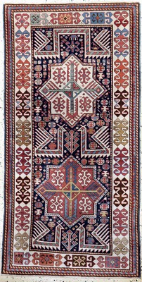 "Akstafa"Kazak antik, Kaukasus, 19.Jhd, Wolle auf Wolle, ca. 182 x 92 cm, EHZ: 2(fachkundig restauriert)