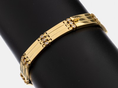 18 kt Gold Brillant-Armband, GG 750/000, schöne schwere Verarbeitung, 30 Brillanten zus. ca. 0.39 ct Weiß/p, L. ca. 19 cm, Kastenschloss, ca. 50 g