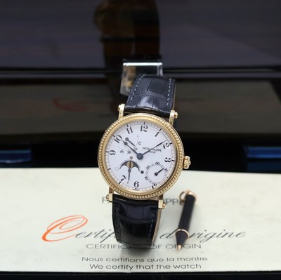 PATEK PHILIPPE "Complications" Offizier Armbanduhr Referenz 5015 in GG 750/000, Schweiz um 1993, Automatik, Scharnierboden, Korrekturdr. ...
