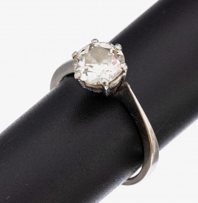 Platin Diamant Ring, PT 950/000, Altschliff-Diamant ca. 1.80 ct Weiß-l. get. Weiß/si2, ca. 6.8 g, RW 62, Ringschiene besch., reinigungsbed.