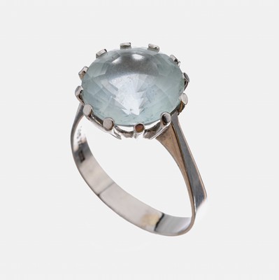 14 kt Gold Aquamarin-Ring, WG 585/000, rundfacett. Aquamarin ca. 5.00 ct, ca. 5.4 g, RW 60