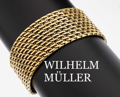 18 kt Gold Armband, GG 750/000, qualitätvolle schwere Verarbeitung, B. ca. 2.6cm, L. ca. 20.5 cm, Kastenschloss mit 2 Sicherheitsachten, ca. 97.9 ...