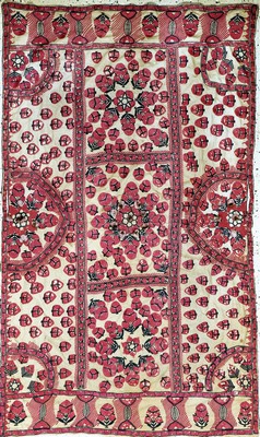 Seiden Susani antik, Turkmenistan, um 1900,Seidenstickerei, ca. 210 x 125 cm, EHZ: 2(Risse & verschmutzt)