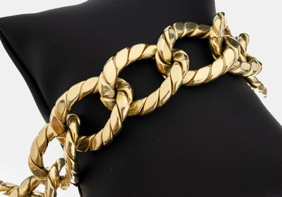 14 kt Gold Armband, GG 585/000, ineinander verschlungene ovale Glieder, L. ca. 20 cm, Kastenschloss mit 2 Sicherheitsachten, ca. 46.6 g