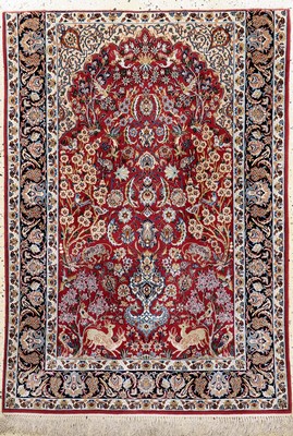 Esfahan fein, Persien, Ende 20.Jhd, Korkwolle mit und auf Seide, ca. 158 x 110 cm,verkürzt, EHZ: 2