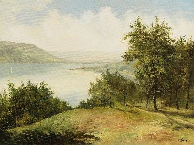 Ferdinand Dörr, 1880 Bad Dürkheim-1968 Karlsruhe, Landschaft mit Flusstal, Öl/Lwd, rechts unten signiert, ca. 60x80cm, R. ca. 70x90cm