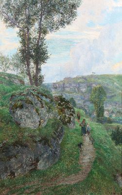 Max Merker, 1861-1928 Weimar, Hirten in Harz-Landschaften, hintergründig wohl Blick auf das Regenstein-Felsmassiv, rechts unten signiert und datiert ...