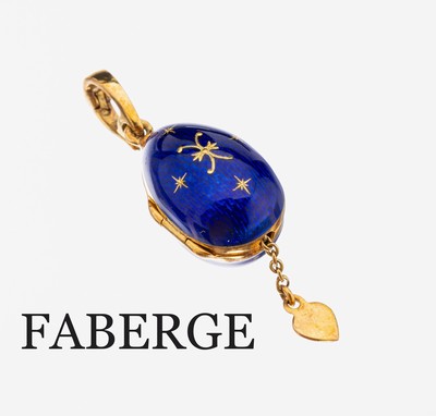 18 kt Gold FABERGE Anhänger mit Email, GG 750/000, limitierte Edition, hier 8/500, Ei mit royalblauem Email auf guillochiertem Grund, aufklappbar, ...