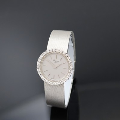CHOPARD Damenarmbanduhr in WG 750/000 mit Diamanten, Schweiz um 1970, Handaufzug, Boden aufgedr., orig. Goldband, Lünette aufw. m. Diamanten bes., ...