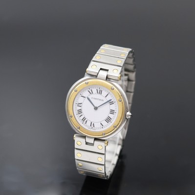 CARTIER Santos Ronde Vendome Armbanduhr in Stahl/Gold, Schweiz um 1990, quarz, 8-fach verschr. Geh., orig. Stahl/Gold Gliederband, orig. Krone m. ...