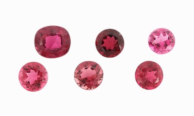 Lot 6 lose facett. Rubellite, zus. 8.03 ct, 5 x rund, 1 x Kissen, in versch. Farbnuancen