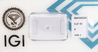 Loser Brillant 0.21 ct feines Weiß+(F)/vvs1, mit IGI Expertise, verschweißt