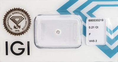 Loser Brillant 0.21 ct feines Weiß+(F)/vvs2, mit IGI Expertise, verschweißt