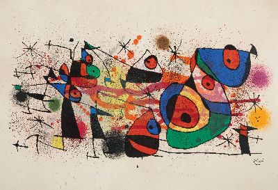 Joan Miro (1893-1983), 2 Farblithographien, von 1974, erschienen zur Publikation "Ceramiques de Miro et Artigas", im Druck signiert, auf ...
