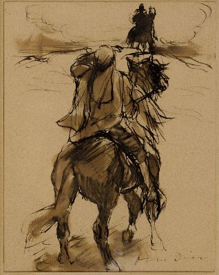 Otto Dill, 1884 Neustadt a.d. Weinstr.-1957 Bad Dürkheim, Beduinenreiter, lavierte Tuschfederzeichnung, rechts unten handsign., gebräunt, ca. ...