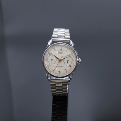 SILVER WATCH / CHRONOGRAPHE SUISSE Armbandchronograph, Handaufzug, Schweiz um 1950, verchr. Geh., Edelstahlboden und Glasrand aufgedr., neutr. ...