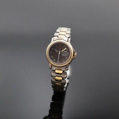 SINN Damenarmbanduhr, Automatik, Schweiz um 1990, Titan/Gold kombiniert inkl. z. T. verg. Gliederband m. Faltschl., beids. vergl., Boden und Krone ...