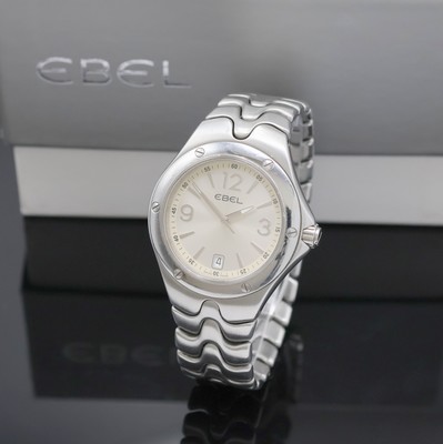 EBEL Herrenarmbanduhr Sport Wave in Stahl Referenz 9955K41, Schweiz um 2005, quarz, Boden 8-fach verschr., Gliederband m. dopp. Faltschl., silb. ...