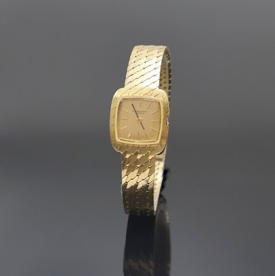 IWC Damenarmbanduhr in GG 750/000, Schweiz um 1965, Handaufzug, orig. Goldband, Boden aufgedr., goldfarb. Zifferbl. m. aufges. Std.-Ind., geschw. ...