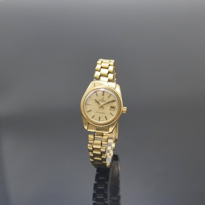 OMEGA Seamaster Damenarmbanduhr in GG 750/000 Referenz 566.0013, Schweiz 1960er Jahre, Automatik, orig. Goldband m. Faltschl., verschr. Boden m. ...